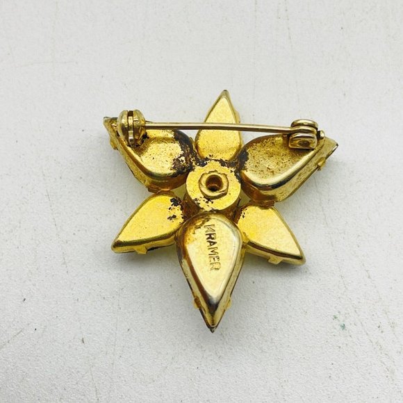 Kramer Yellow Rhinestone Scatter Pin Gold Tone Flower Nature Garden Trees Floral - Picture 5 of 7